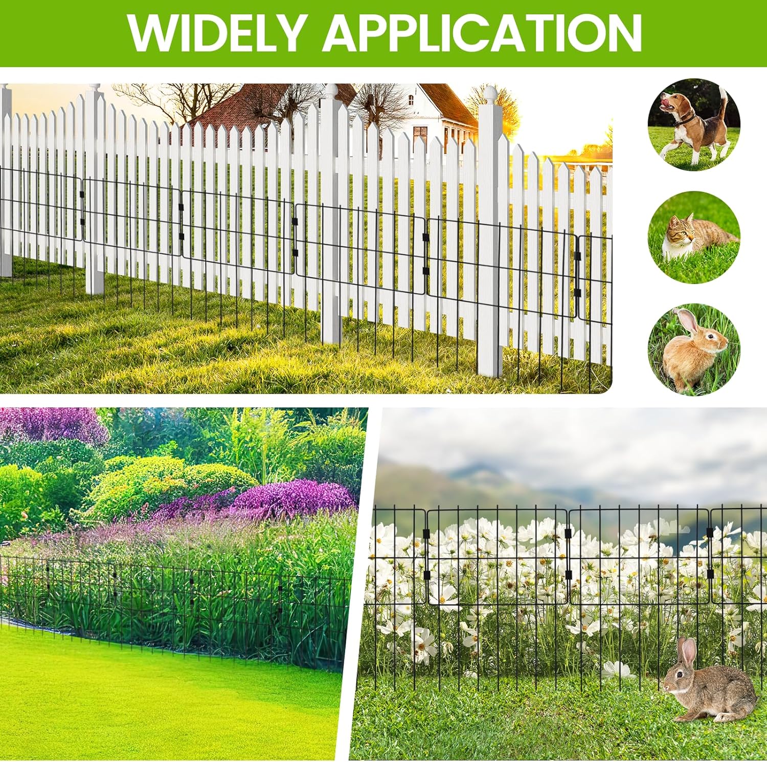 WEEDING Paquete de 25 cercas decorativas para jardín, 17 pulgadas de alto x 27 pies de largo, barrera de alambre de metal inoxidable para animales, reutilizable, sin excavar, para perros, conejos, estacas de tierra para patio al aire libre, color negro - Image 5