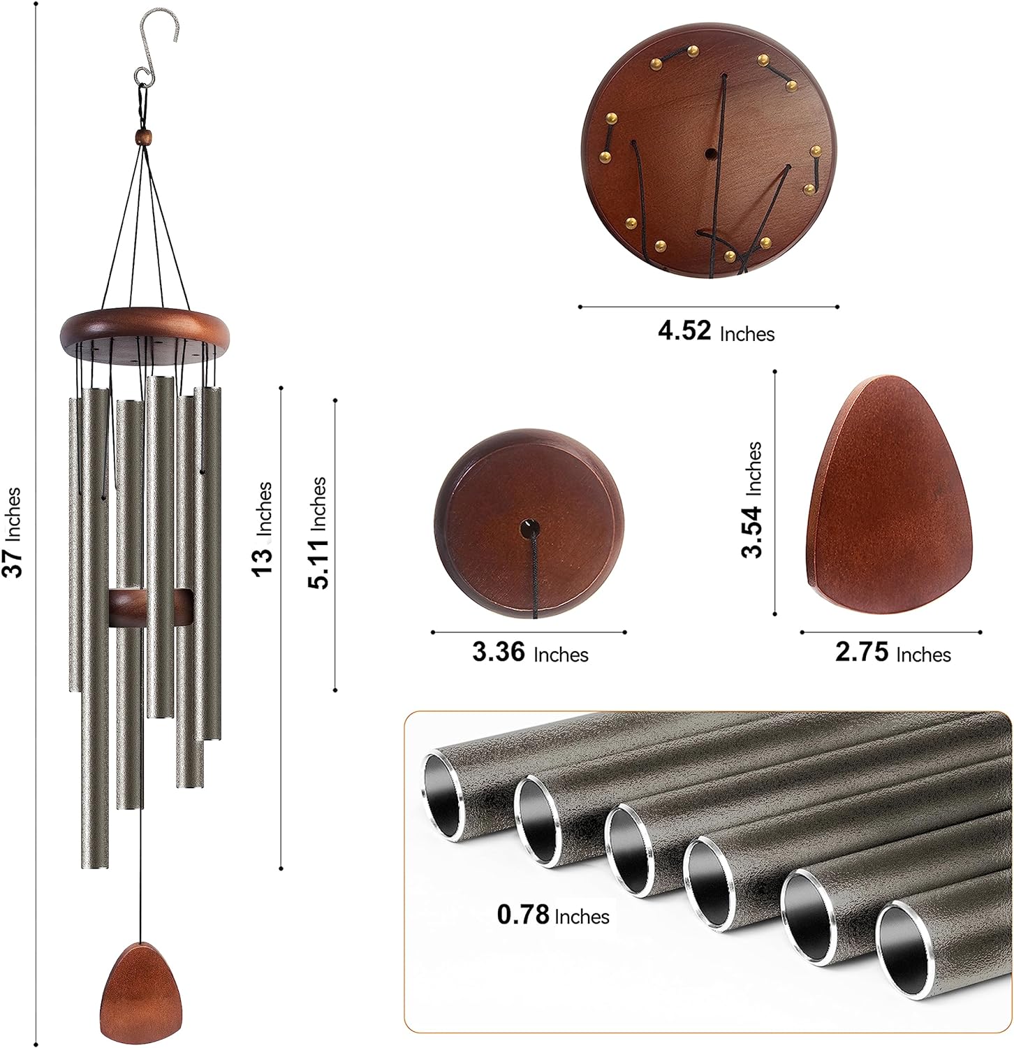 Large Aluminium Wind Chimes 37" Inches to Create a Zen Atmosphere for Outdoor, Garden, Patio Decoration with Wind Catcher, Classic Black, Suitable as A Gift for Unisex - Image 29