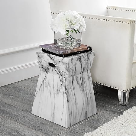Safavieh ACS4570A Artesia Ceramic Decorative Garden Stool, White and Black Marble