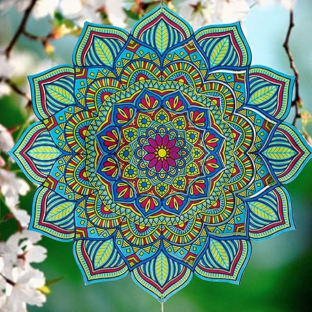 Wind Spinners for Yard and Garden Decor, 12＂Mandala Metal Stainless Steel 3D Decoration, Patio Backyard Outdoor Art Outside Decorations Wind Spinner Gifts for Lawn Hanging Pinwheels Crafts Ornaments