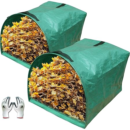 Gardzen 2-Pack Large Yard Dustpan-Type Garden Bag for Collecting Leaves - Reuseable Heavy Duty Gardening Bags, Lawn Pool Garden Leaf Waste Bag - 53 Gallon Per Bag, Come with Gloves