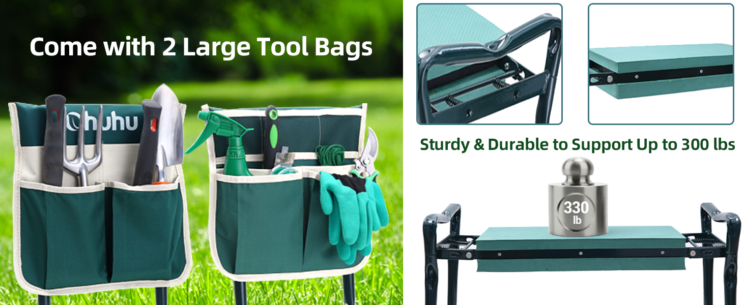 sturdy garden kneeler with 2 large tool bags
