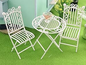 Dollhouse Miniature Bistro Table & Chairs Set Accessories Metal