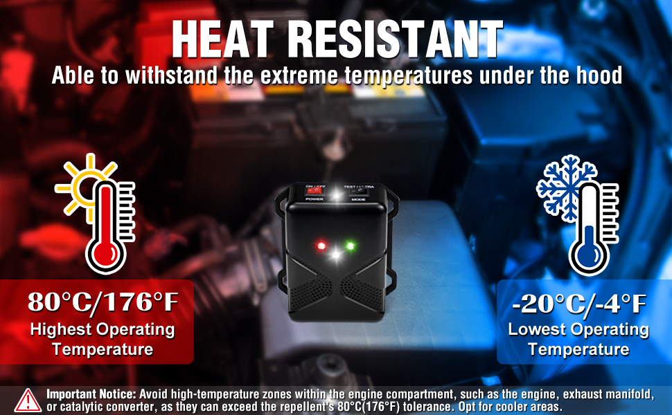 loraffe battery operated under hood rodent repellent heat resistant