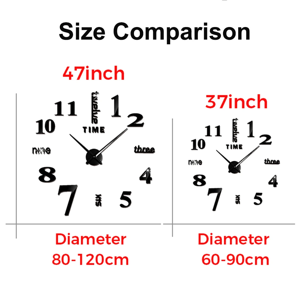 Large 3D DIY Wall Clock Giant Acrylic Mirror Clocks Frameless Big Horloge Home Decoration for Living Room Bedroom Wall Decor - Image 4