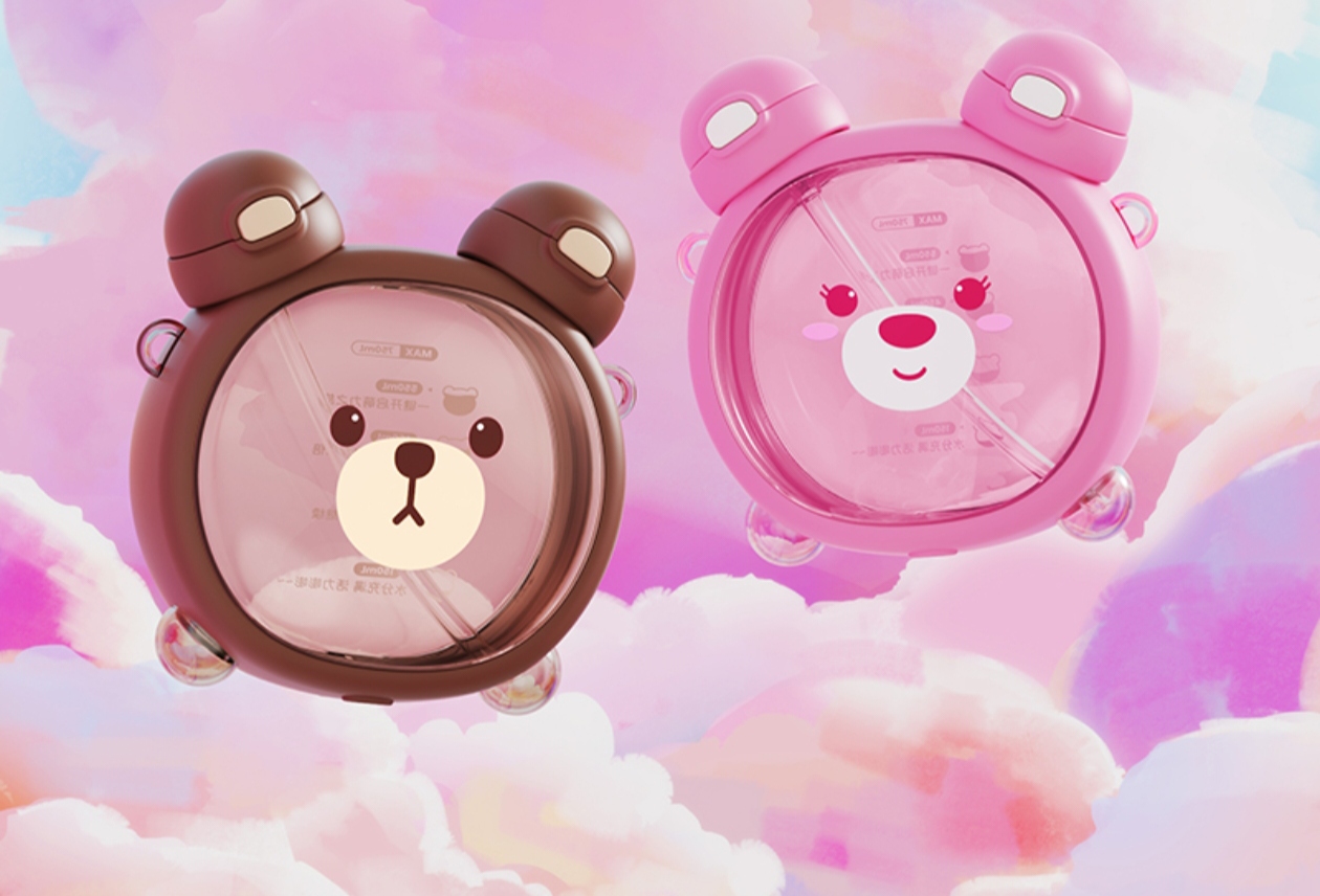 Carat bear double drink straw water glass - Image 2