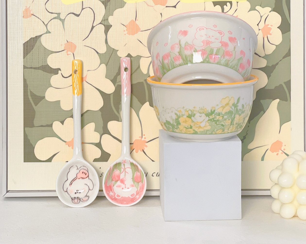 Cute multi-ceramic bowl ceramic spoon