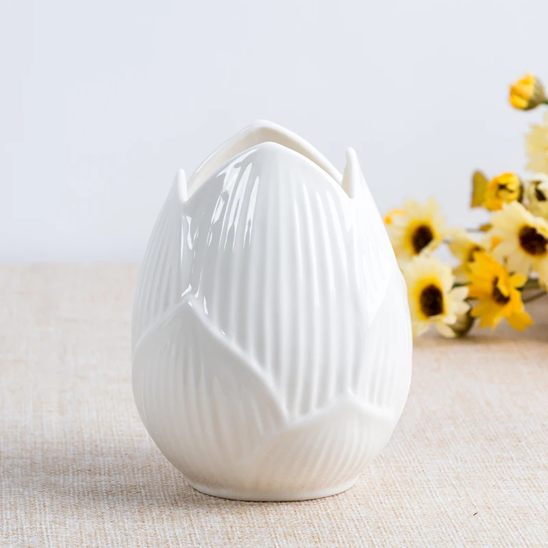 Creative Lotus Ceramic Vase, White Porcelain Flower Pot, Desk Aesthetic, Minimalist Room, Home Decoration Accessories - Image 2