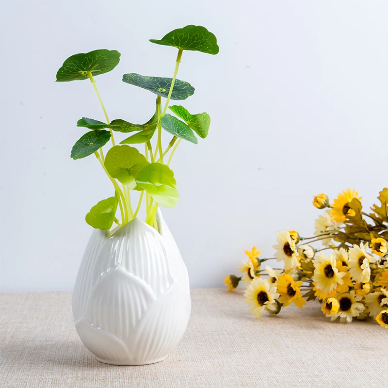 Creative Lotus Ceramic Vase, White Porcelain Flower Pot, Desk Aesthetic, Minimalist Room, Home Decoration Accessories - Image 4